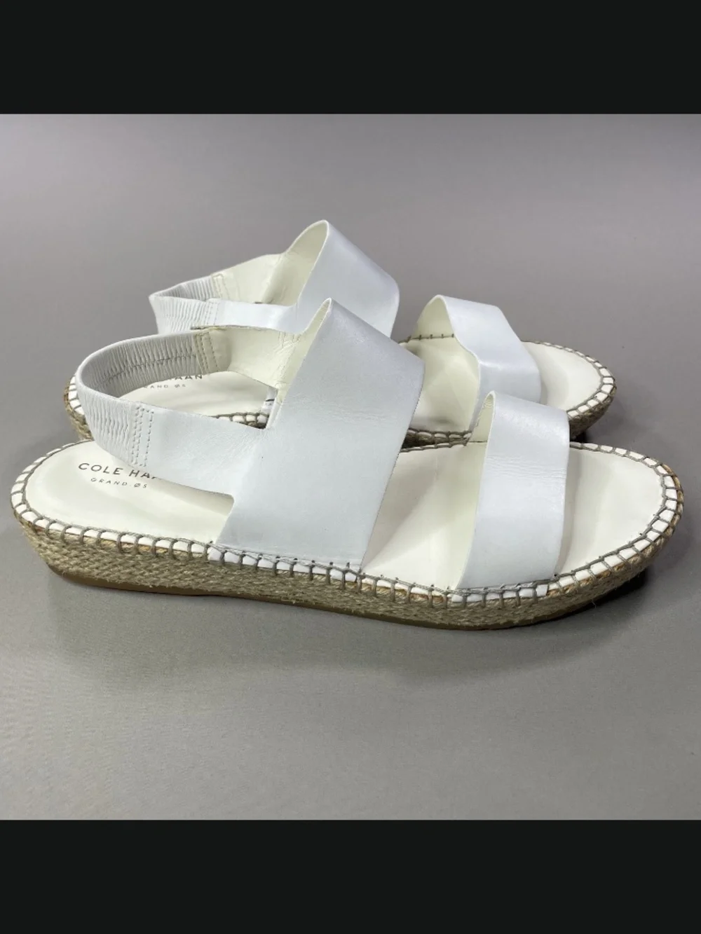 Cole Haan Shoes Womens 11 white brown leather jute sandals pinch summer casual